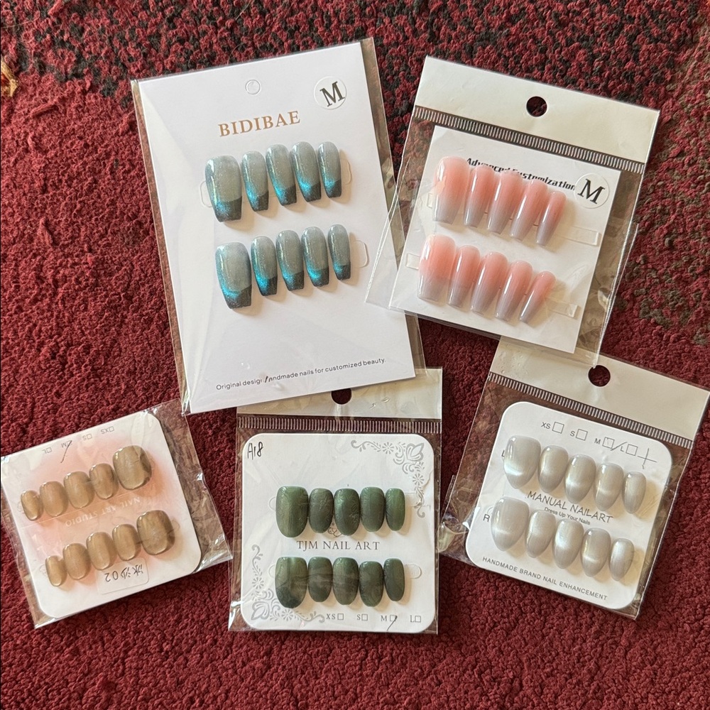 Bundle of 5 Press-On Nail Sets; Various Colors & Designs; Like New